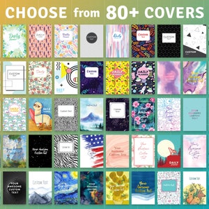 May include: A collage of 80+ colorful and patterned digital planner covers. The covers feature various designs, including geometric shapes, floral patterns, animals, and abstract art. The text "CHOOSE from 80+ COVERS" is displayed at the top of the image.
