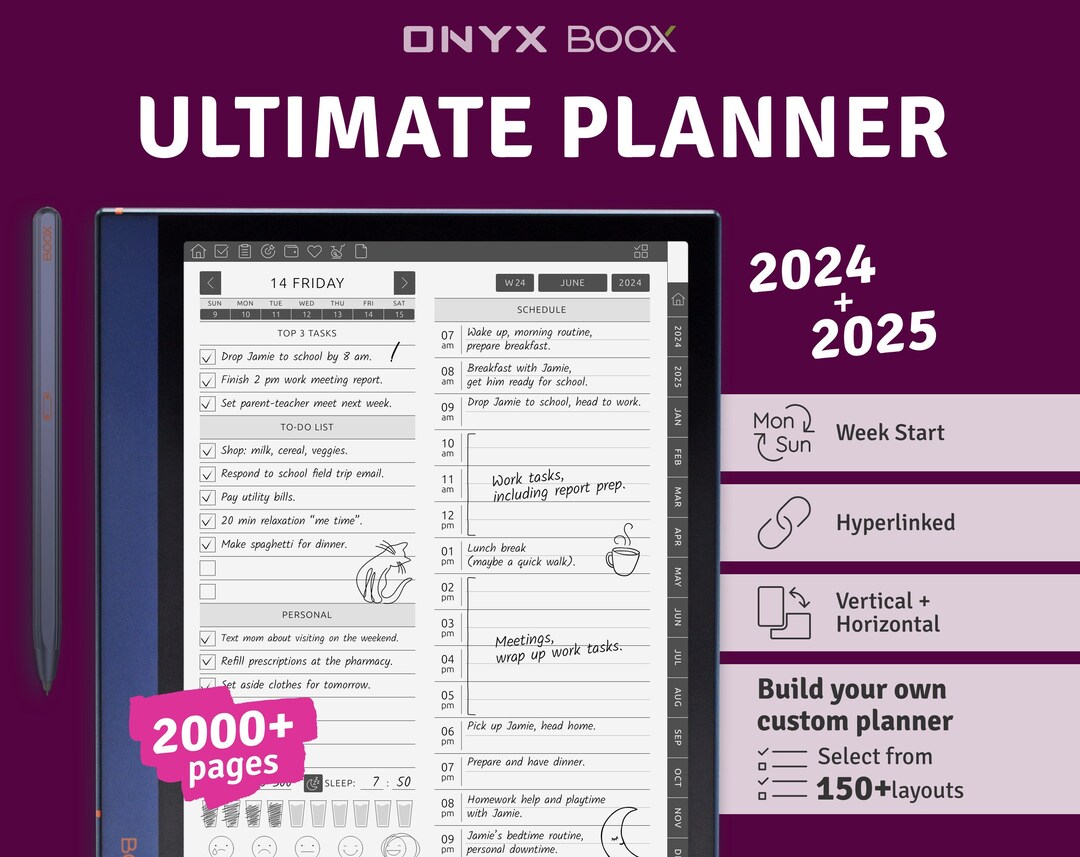2024 2025 Onyx BOOX Ultimate Planner, Hyperlinked Digital Planner