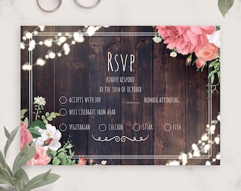 Wood Rustic Wedding Rsvp Card, Template, Printable Wedding Rsvp Postcard, Editable Response Card, Kindly Reply, PDF, JPG, PNG