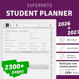 2026 + 2027 Supernote Student Planner: Hyperlinked Digital Academic Organizer