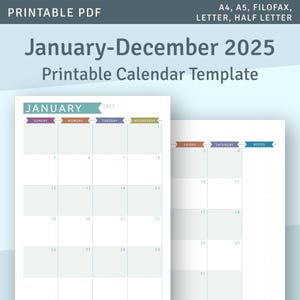January - December 2025 - 2026 Calendar, MO2P Printable, Monthly Planner Template