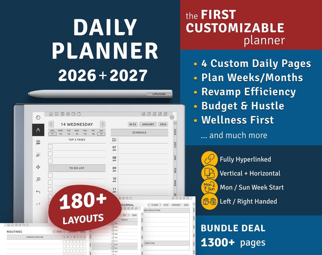 2026 + 2027 Daily Planner for Remarkable 2 / Paper Pro / 1 / Move ...