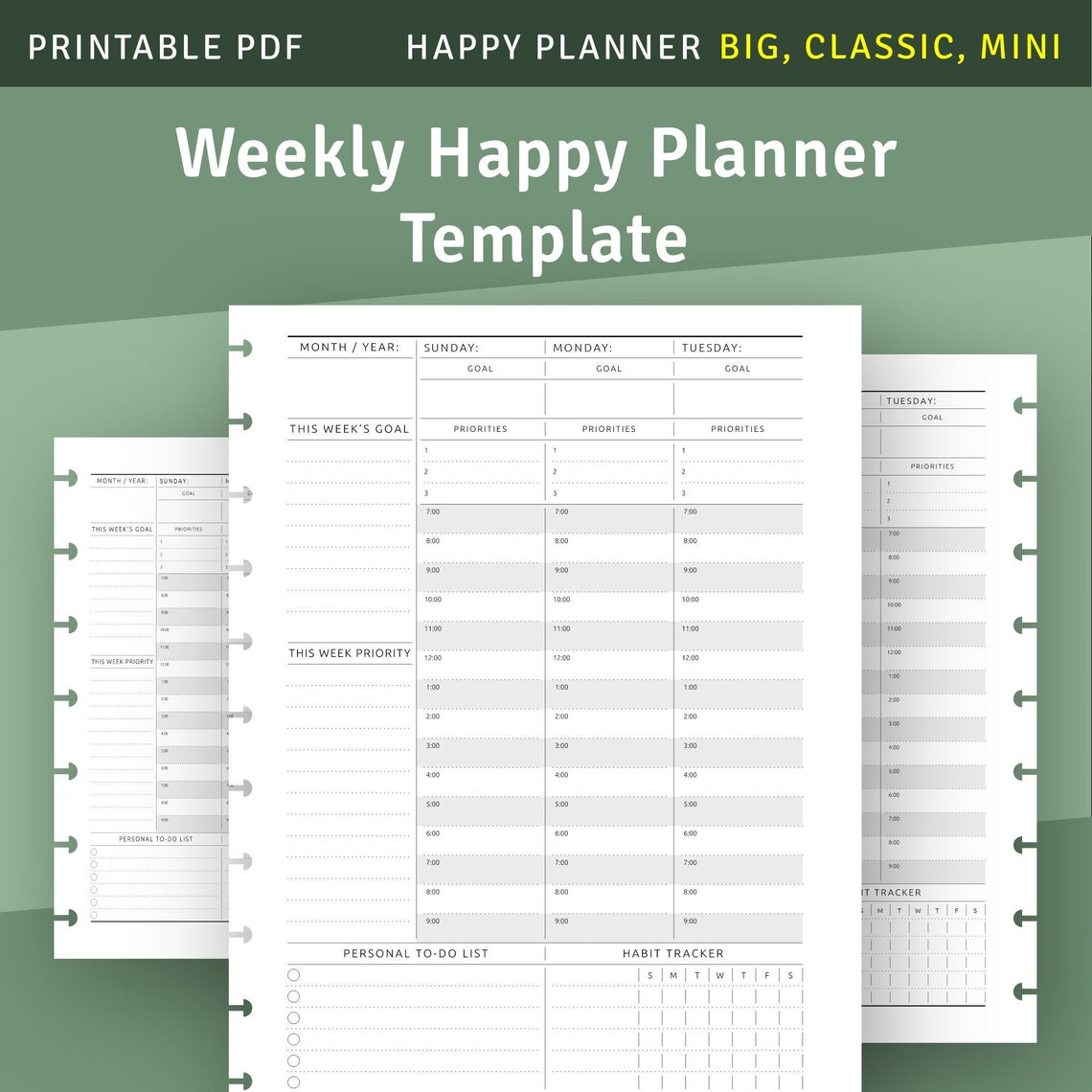 Undated Weekly Happy Planner Inserts Printable Template for - Etsy