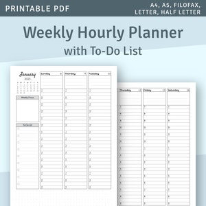 Planificador Semanal 2024 2025, Plantilla de Agenda Semanal Imprimible, Planificador Semanal con Calendario, A4, A5, Carta, Media Carta, tamaño Happy Planner