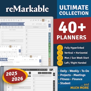 reMarkable 2 / Paper Pro - Pacchetto Digital Planner 2025 + 2026 Ultimate Collection, modelli reMarkable, Planner, Diari