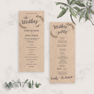 Vintage Rustic Wedding Program Template (PDF, JPG, PNG)