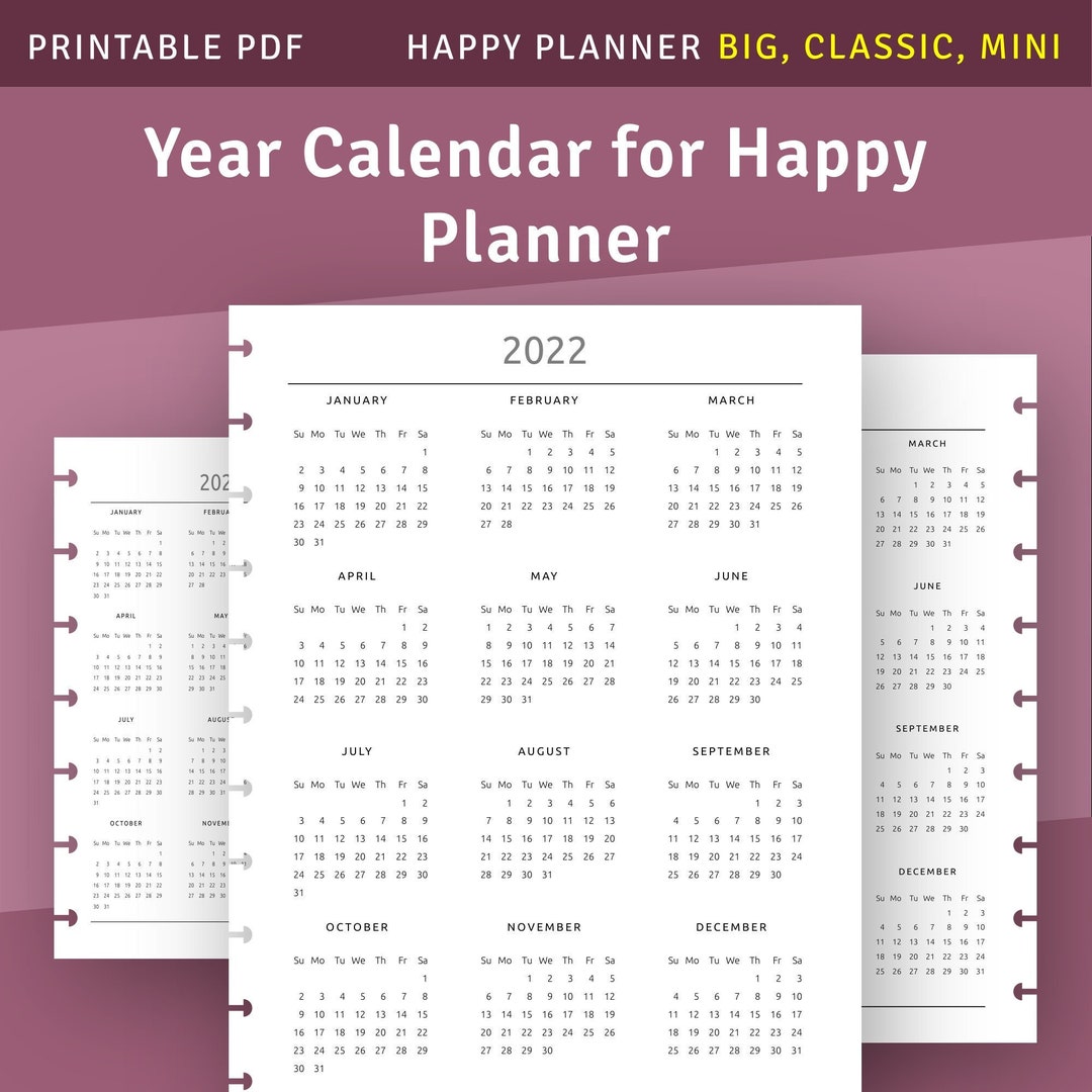 Minimalist Yearly Calendar Insert for Happy Planner Classic / Big ...