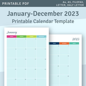 Monthly Planner Printable, Month at a Glance 2024 Calendar, Colored Two Page Spread Monthly Calendar Template, Printable PDF Inserts