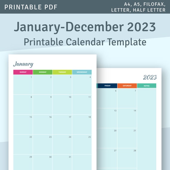 Monthly Planner Printable, Month at a Glance 2024 Calendar, Colored Two  Page Spread Monthly Calendar Template, Printable PDF Inserts - Etsy