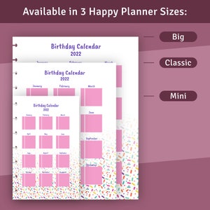 Perpetual Birthday Calendar Template for Happy Planner Classic / Big ...