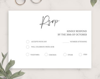 Simple Script Formal Wedding Rsvp Card Template, Printable Wedding Rsvp Postcard, Editable Response Card, Kindly Reply, PDF, JPG, PNG