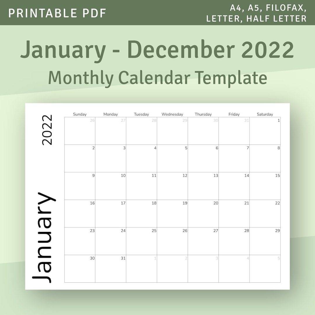 January December 2024 & 2025 Horizontal Monthly Calendar Template