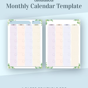Undated Monthly Calendar Printable Template, Monthly Planner, Month on ...