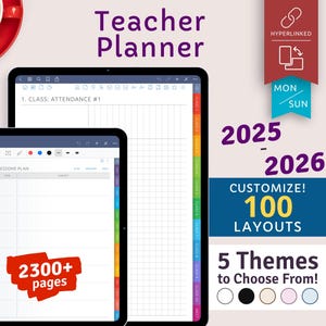 2025 + 2026 iPad / Android Digital Teacher Planner, Academic Planner, Lesson Planbook, Gradebook, Goodnotes, Notability, Samsung Notes