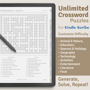 Kindle Scribe Unlimited Crossword Puzzles. Digital Puzzles, 100+ Unique Themes, Levels + Solutions, Hyperlinked Book