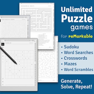 reMarkable 2, Paper Pro Puzzle Games. Sudoku, Cruciverba, Ricerca Parole, Labirinto e Puzzle di Parole Scramble. Livelli + Soluzioni, PDF con collegamento ipertestuale