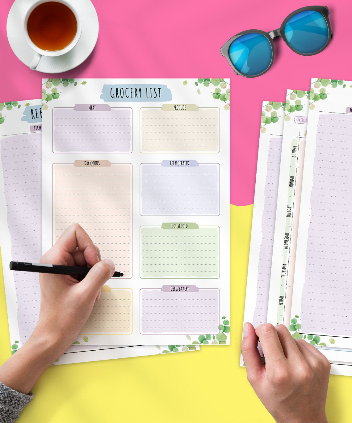 Floral Weekly Meal Planner, Grocery List (PDF Printable) - Etsy
