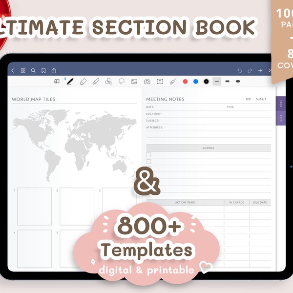 Custom Section Book: 800+ Templates, Hyperlinked PDF (iPad/Android)