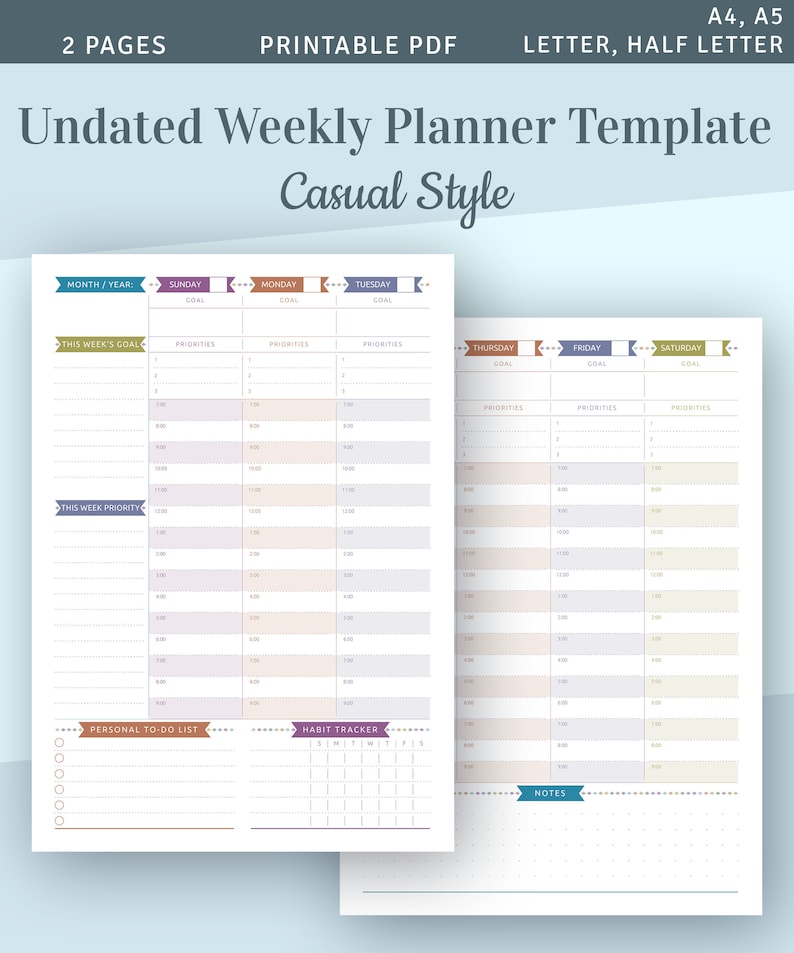 undated weekly planner 2021 printable weekly agenda