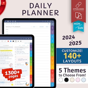 Daily Digital Planner for Goodnotes, Notability, Daily Organizer Template for iPad, Android. Customizable Hyperlinked PDF