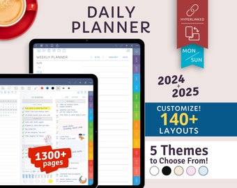 Daily Digital Planner for Goodnotes, Notability, Daily Organizer Template for iPad, Android. Customizable Hyperlinked PDF