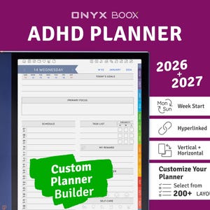 2026 + 2027 ADHD デジタルプランナー、Onyx Boox 用ハイパーリンク付き PDF