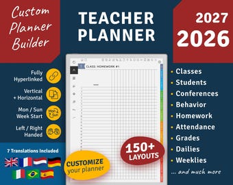 2026 + 2027 Teacher Planner for reMarkable 2: Hyperlinked Digital PDF Template