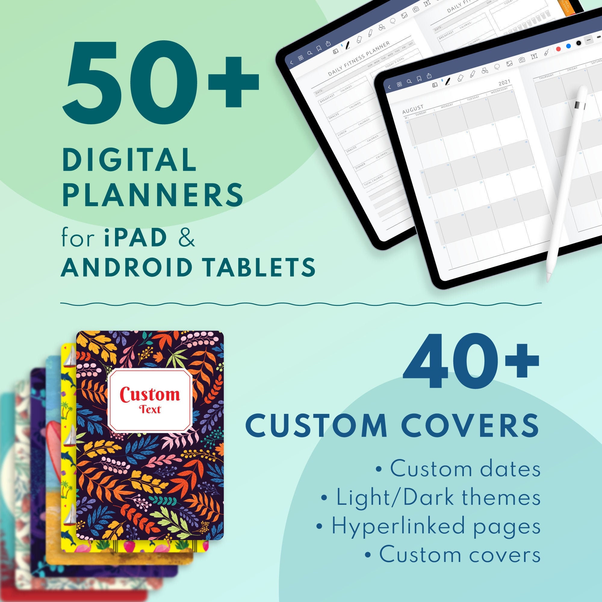 Android for Goodnotes 40 Custom Covers +500 Templates Digital Organizer Template for iPad Dark