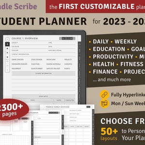 2024 + 2025 Kindle Scribe Student Planner, Hyperlinked Digital Planner Bundle, Digital Download PDF Template for Kindle Scribe Tablets