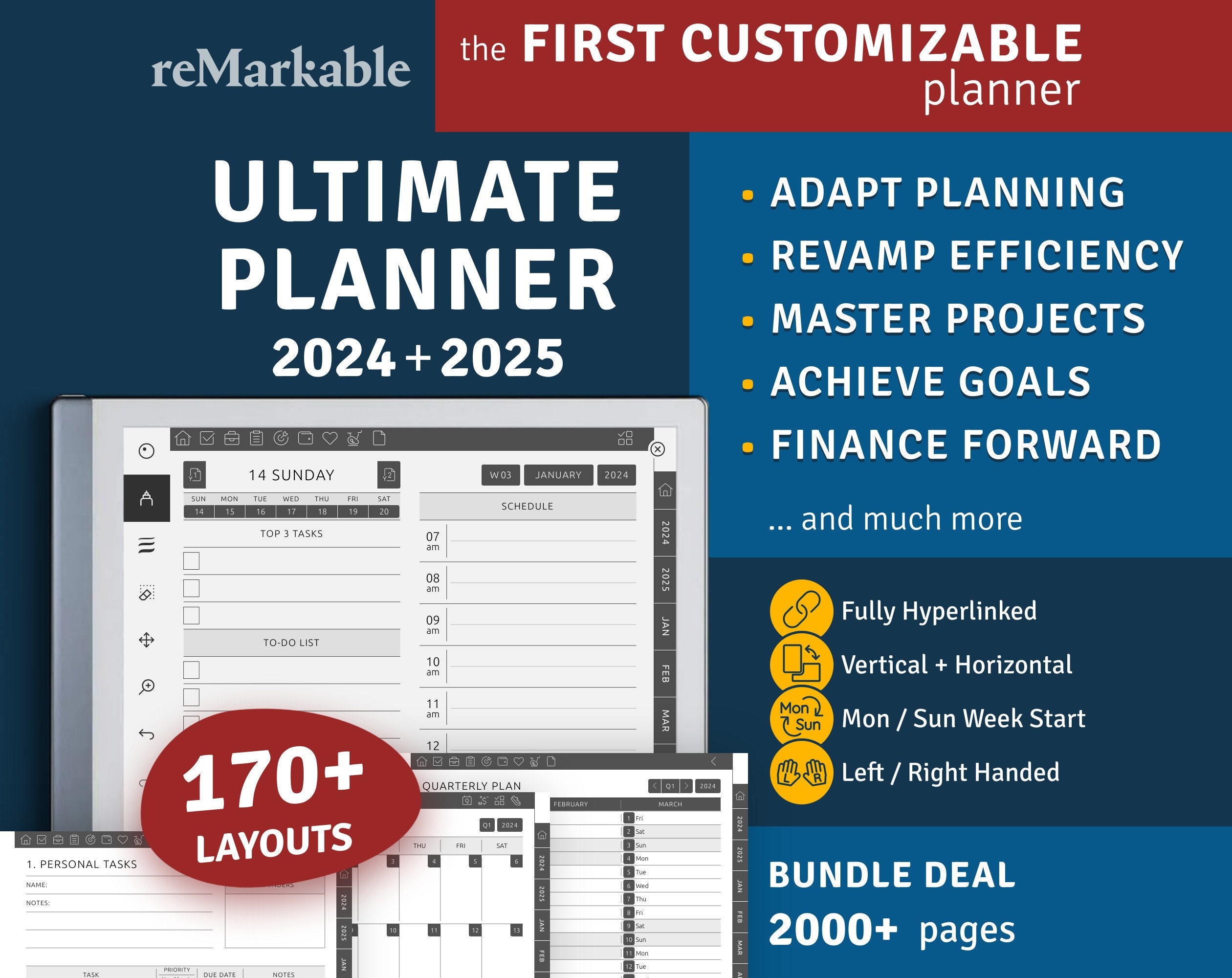 2024 2025 Remarkable 2 Ultimate Planner, Hyperlinked Digital Planner  Bundle, Digital Download PDF Template for Remarkable Tablet 
