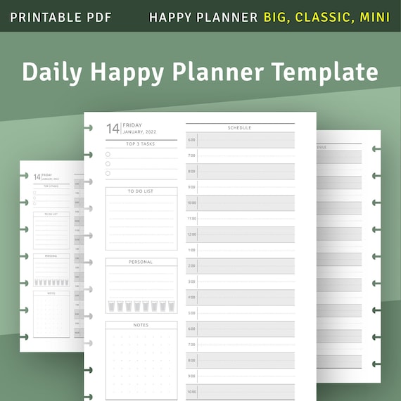 Dated Daily Happy Planner Printable Insert Day at a Glance - Etsy