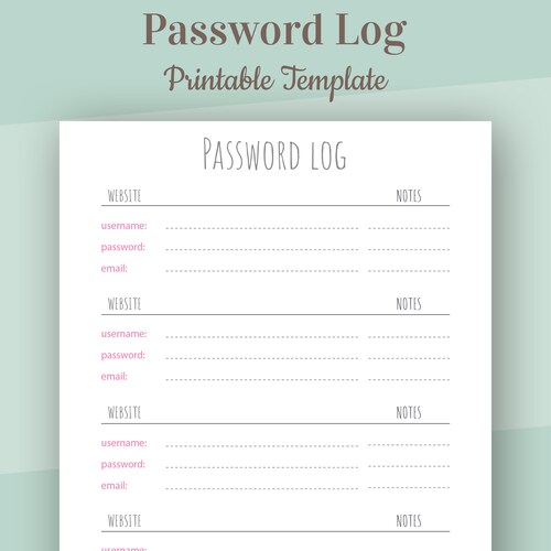 Password Log Printable Insert Password Keeper Template - Etsy