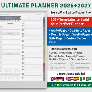 Ultimate Digital Planner 2026+2027 for reMarkable Paper Pro (Hyperlinked PDF)