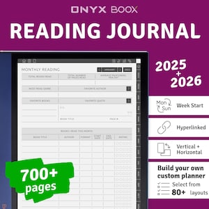 2025-2026 BOOX Note Reading Journal: Hyperlinked Digital Planner (PDF Download)
