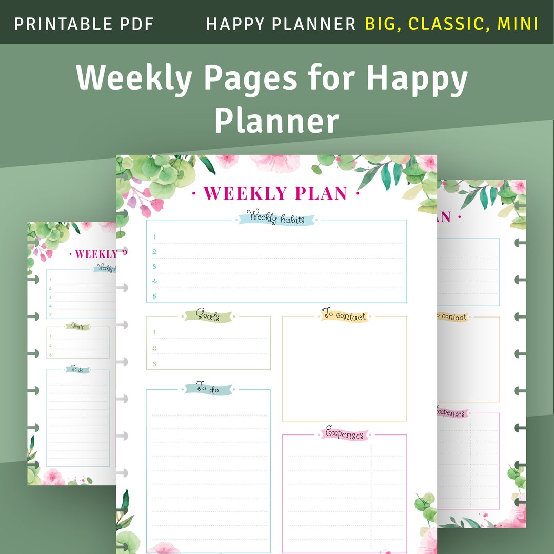 Floral Week on Two Pages Happy Planner Isert Pages, Printable Weekly ...