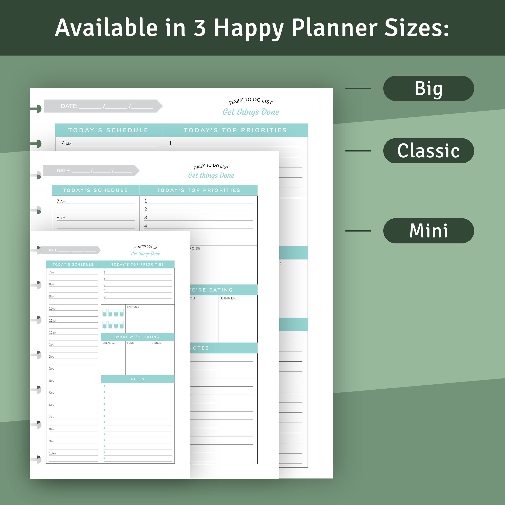 Daily Hourly Schedule for Happy Planner Classic, Big, Mini, Printable ...