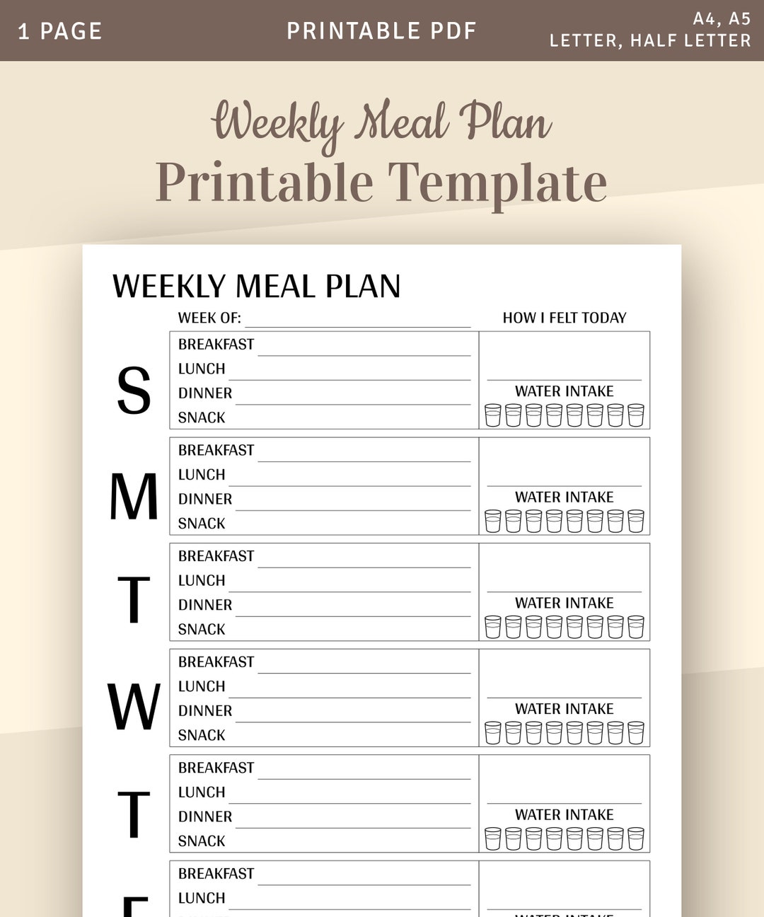 Weekly Meal Plan Printable, Meal Schedule Template, Instant Download ...