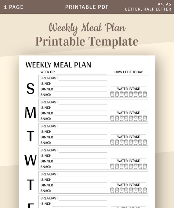 Download Printable Weekly meal plan template PDF