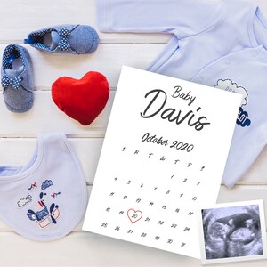 Cartão de anúncio de gravidez com calendário, anúncio de gravidez personalizado para mídias sociais, modelo de data de vencimento do bebê