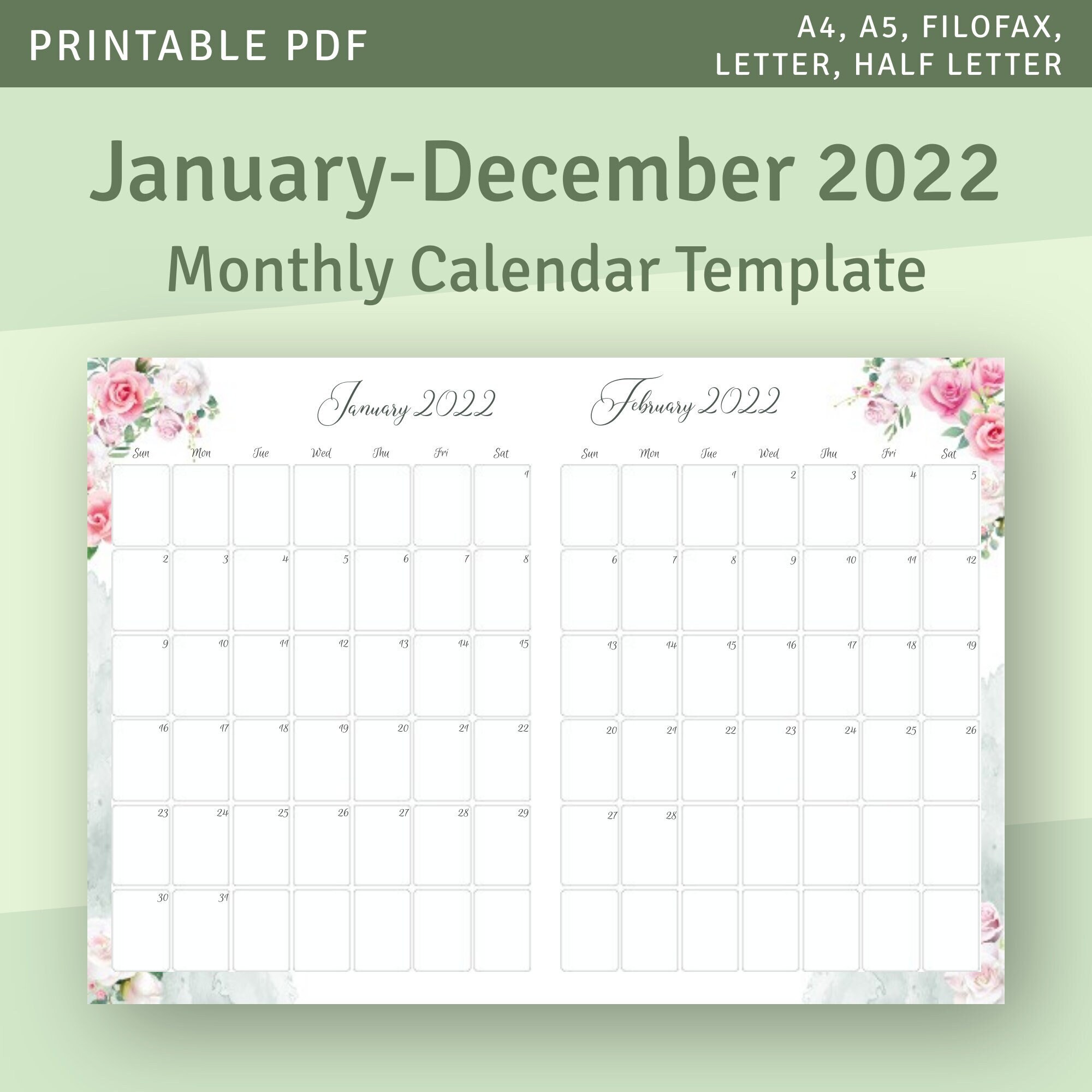 January December 2022 & 2023 Two Months on Page Calendar - Etsy