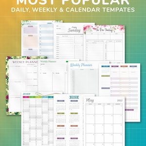 May include: A collection of printable planner templates for daily, weekly, and monthly scheduling. The templates feature a variety of designs, including floral patterns, and are perfect for organizing your time and tasks.