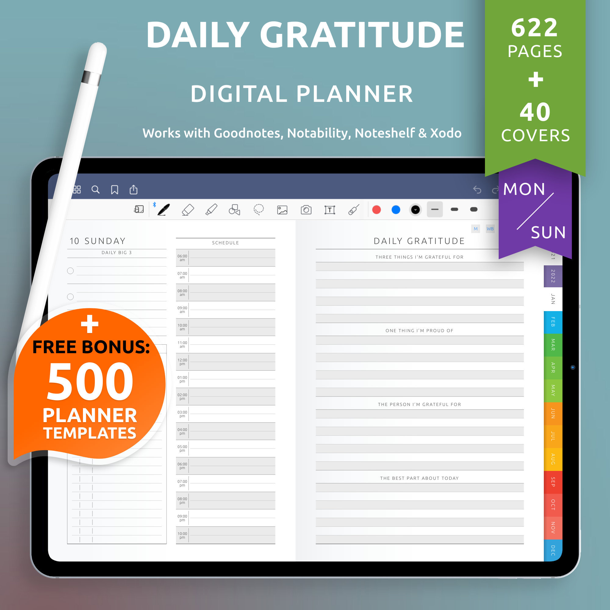 Daily Gratitude Digital Planner for Goodnotes Notability - Etsy