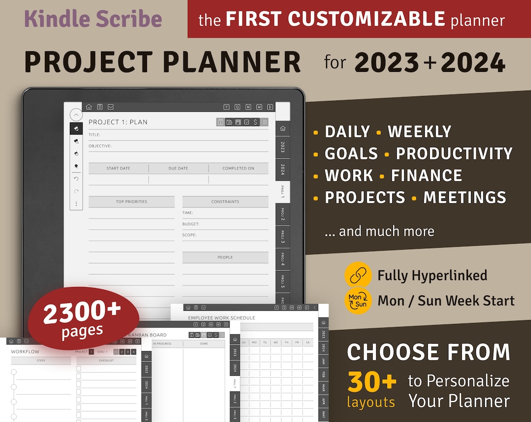 2024 2025 Kindle Scribe Project Planner, Hyperlinked Digital Planner