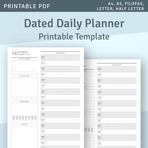 Daily Planner Printable Template, Original Dated Daily Schedule Pages, Daily Organizer Insert, A4, A5, Letter, Half Letter, Instant Download