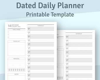 Dated Daily Planner Printable, Hourly Schedule (A4, A5, Letter, Half Letter)