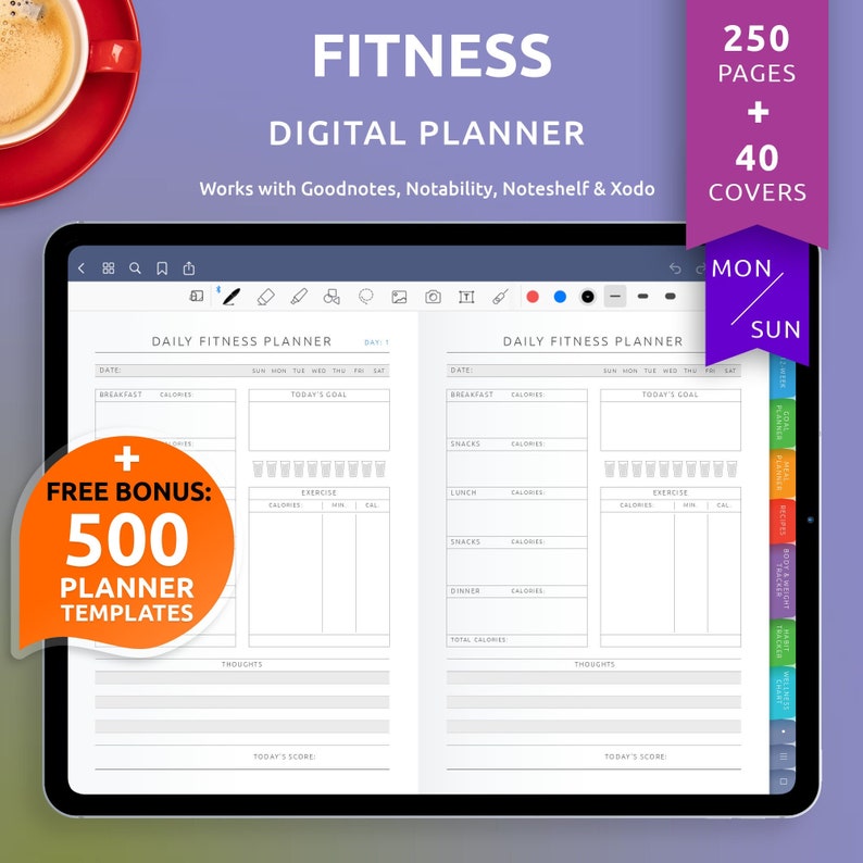 Digital Fitness Planner for Goodnotes Notability Weight Loss Etsy