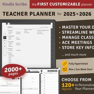 2025 + 2026 Kindle Scribe Teacher Planner, Hyperlinked Digital Planner Bundle, Digital Download PDF Template for Kindle Scribe Tablets