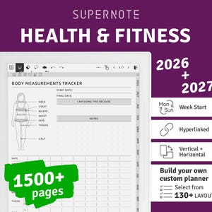 2026 + 2027 Supernote Health & Fitness Planner, gelinkte pdf-sjabloonbundel