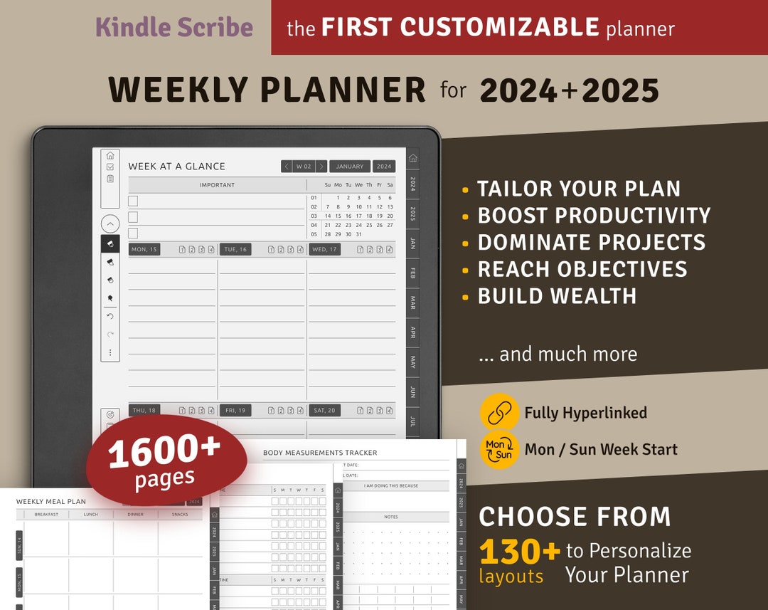 Kindle Scribe Daily Planner, 2024, 2025, Kindle Scribe Templates, Calendar,  Agenda, Weekly 