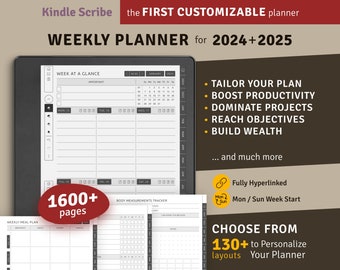 2024 + 2025 Kindle Scribe Weekly Planner, Hyperlinked Digital Planner Bundle, Digital Download PDF Template for Kindle Scribe Tablets